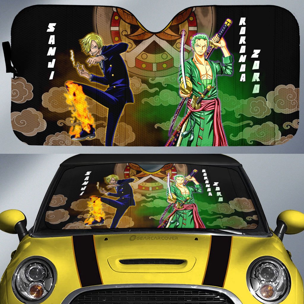 Zoro And Sanji Car Sunshade Custom For One Piece Anime Fans - Gearcarcover - 1